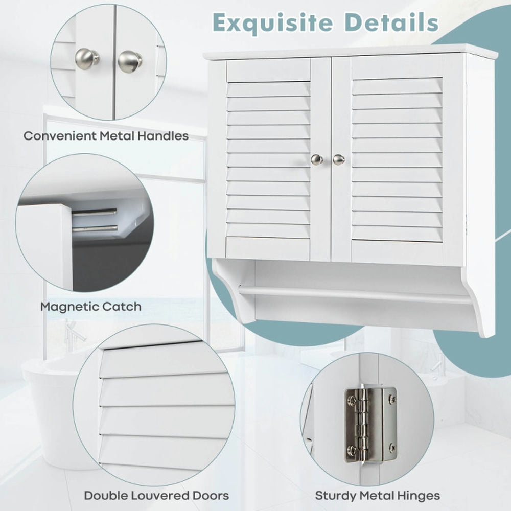 Finihen Bathroom Wall Cabinet, Wall Mounted Bathroom Cabinet, Medicine Cabinet, Bathroom Medicine Cabinet with Height Adjustable Shelf and Towels Bar, for Bathroom, White Finihen Bathroom Wall Cabinet, Wall Mounted Bathroom Cabinet, Medicine Cabinet, Bathroom Medicine Cabinet with Height Adjustable Shelf and Towels Bar, for Bathroom, White