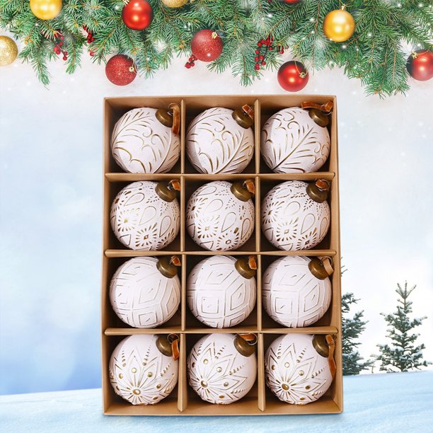 CaiYueKe 12PCS Christmas Tree Ornaments Decorative Balls Holiday Party Decor Shiny Glitter Plastic Hanging Balls Festive Home Decorations Seasonal Celebration