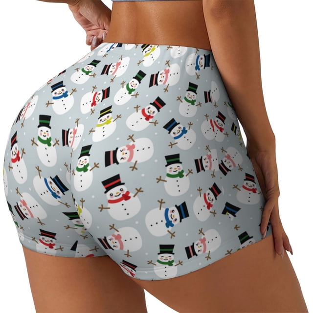 Balery Colorful Hat Snowman Pantalones cortos de entrenamiento estampados para mujer, sin costuras, ajustados, para gimnasio, yoga, correr, deportes, ejercicio activo, fitness.-Large