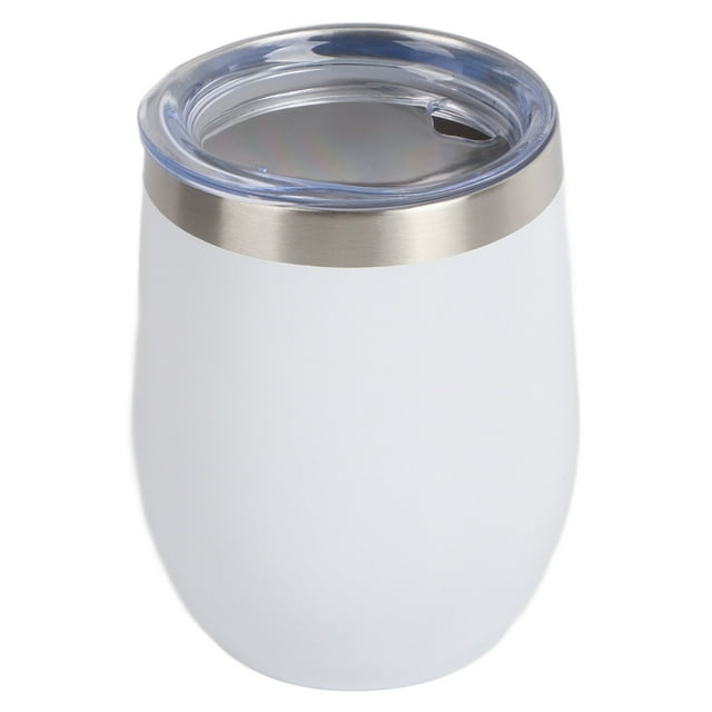 Taza de acero inoxidable 304 de 12 oz con forma de cáscara de huevo y aislamiento en forma de U, taza grande para vino con forma de cáscara de huevo, color blanco, 12 oz