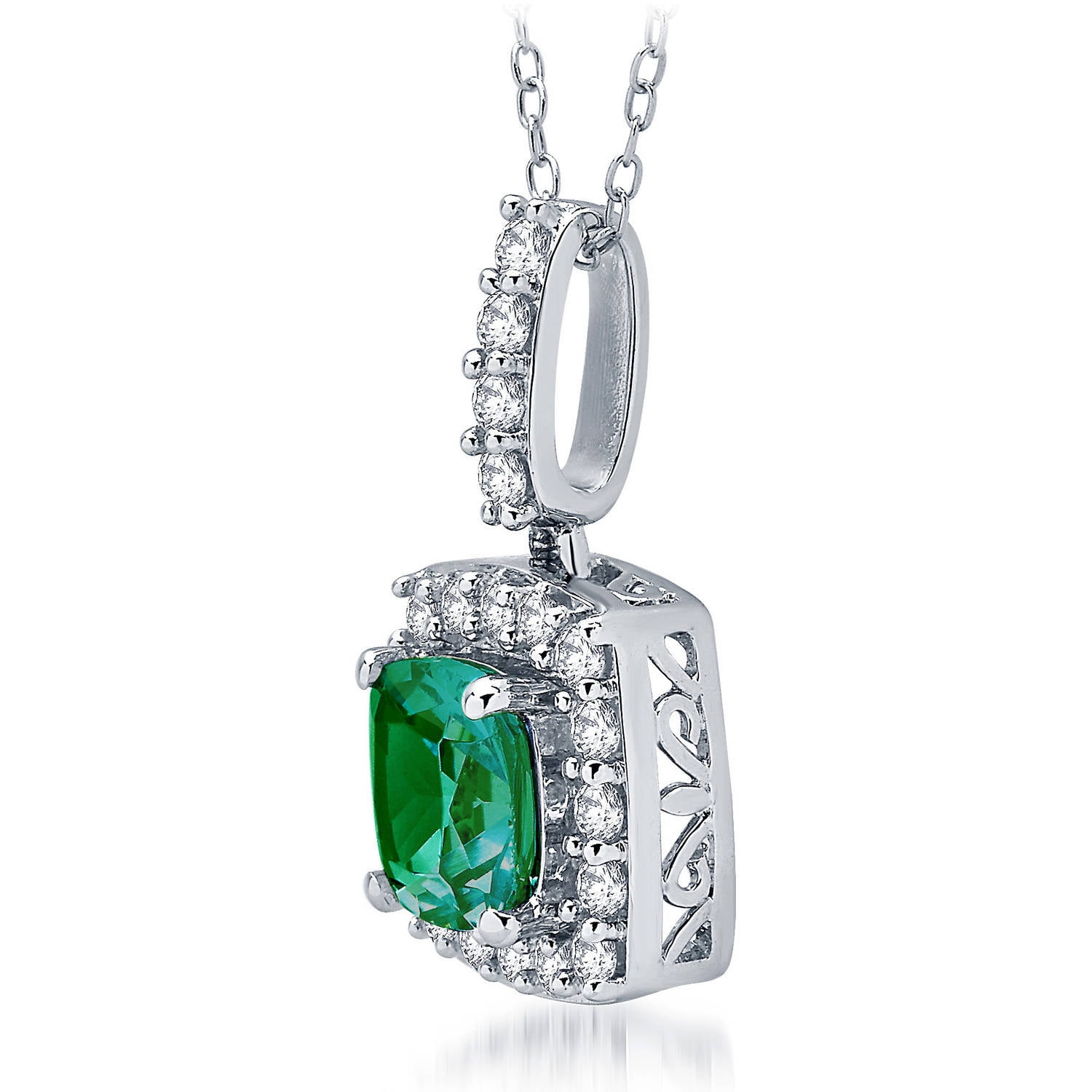 Arista Simulated Emerald and Created White Sapphire Sterling Silver Women's Fashion Pendant, 18"