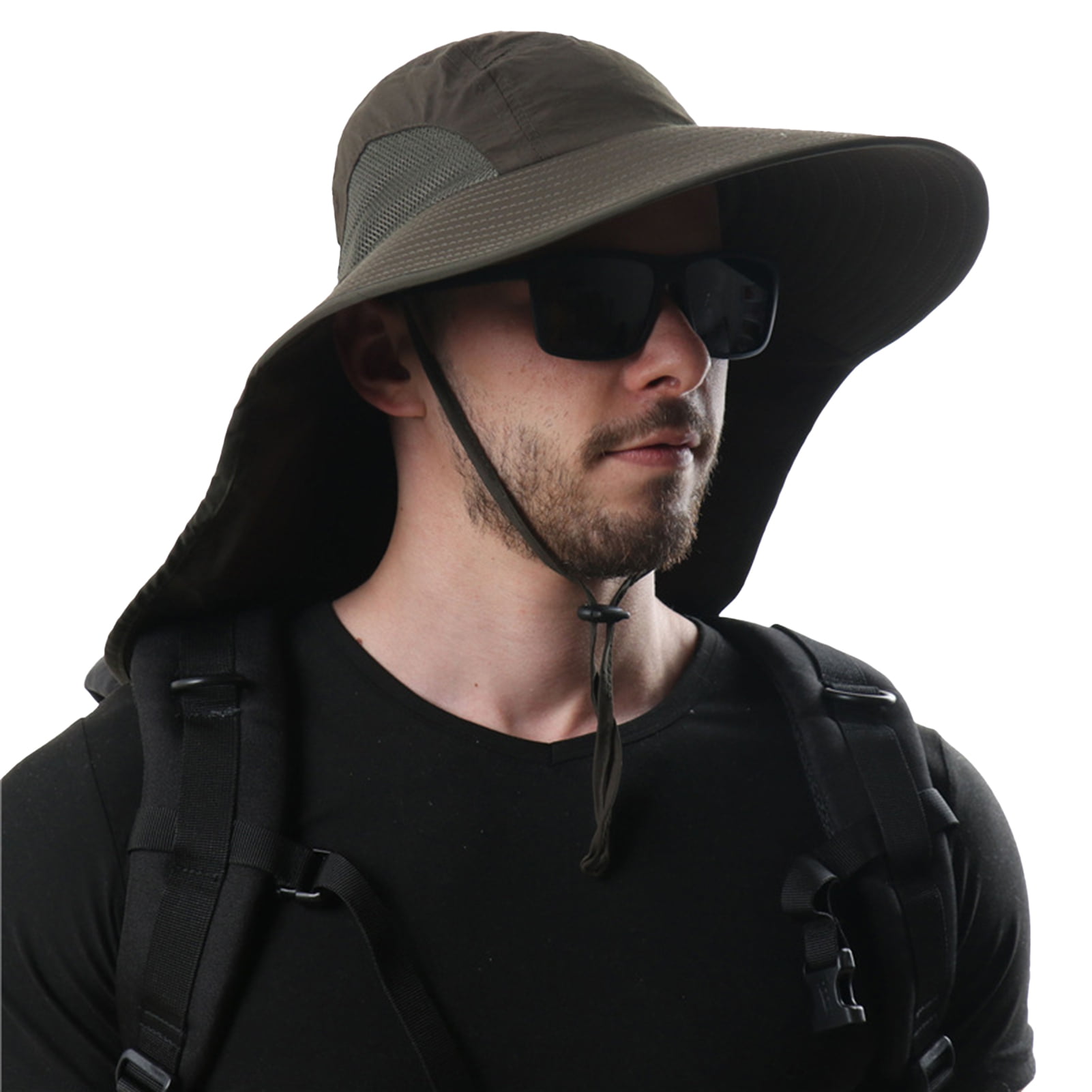 Bobasndm Mens Wide Brim Sun Hat with Neck Flap Fishing Safari Cap for Hiking  Camping Gardening Field Work 