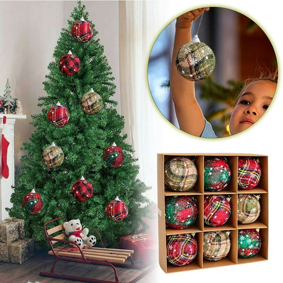 Christmas Balls Ornaments / Christmas Trees Ornaments Set, 3.14 Inch, 9PCS, Fabric Material, Durablity & Shatterproof, Decor for Christmas Trees, Holiday Party, Wedding, Home, Living Room, Mantel