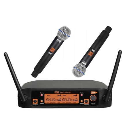 EMB Dual Handheld Cordless Receiver Wireless Microphone for Church Karaoke 2 MIC