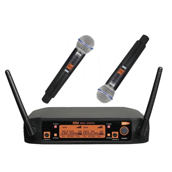 EMB Dual Handheld Cordless Receiver Wireless Microphone for Church Karaoke 2 MIC