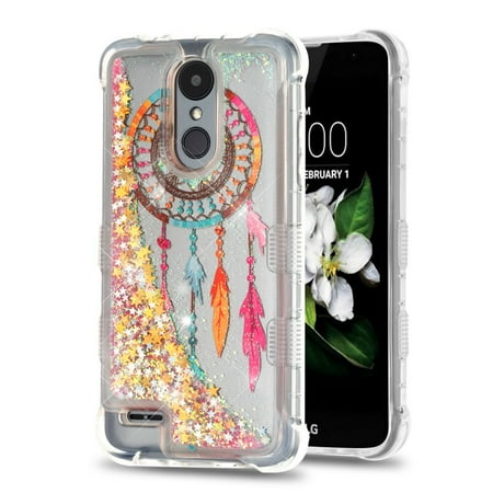 Rebel Floating - TUFF Liquid Floating Glitter Quicksand Waterfall Hybrid Silicone Gel Phone Protector Case - (Dreamcatcher / Gold Stars) and Atom Cloth for LG Rebel 3 4G LTE L157BL, L158VL