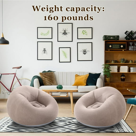 Inflatable Bean Bag Chairs Outdoor Blow up Camping Chairs Inflatable Lazy Sofa Folding Portable Bean Bag Loungers Couch for Movie Night(Coffee,2 Pcs)