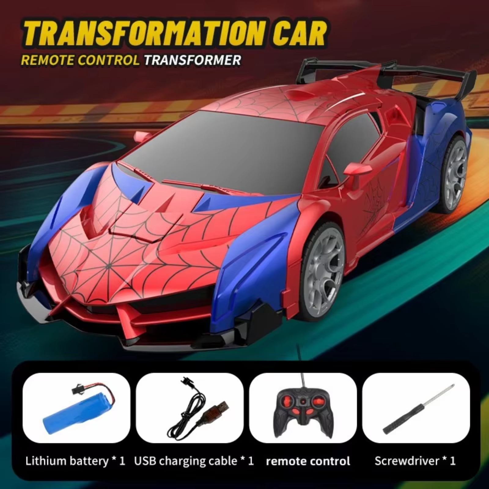 Remote Control Car Spider 2-in-1 Transforming Robot Toy, 1:18 Scale 2.4GHz RC Vehicle with 360° Rotation and LED Lights, Gift for Boys Ages 3-12