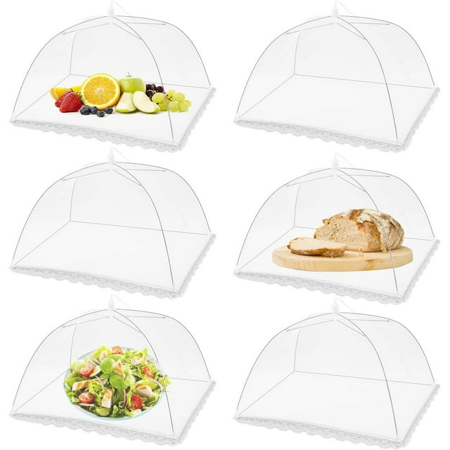 Tentes de Service Alimentaire 6 Pack 17 Pouces Pop-Up Maille Cryptée Couvertures Alimentaires, Éloigne les Mouches Insectes Moustiques, Parapluie à Filet Fin pour Extérieur, Fêtes Pique-Niques, Barbecues, Réutilisable et Pliable