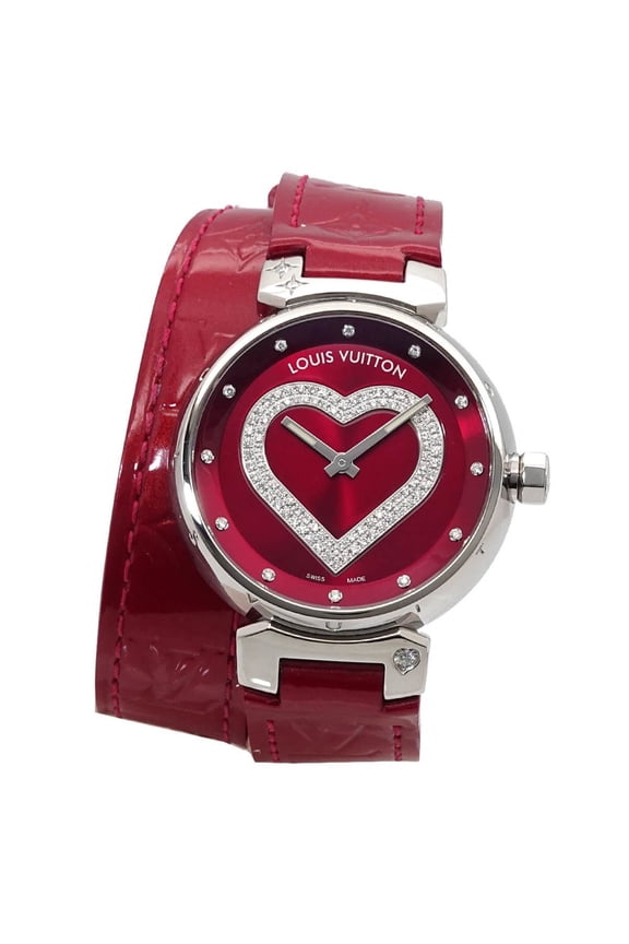 Pre-Owned Louis Vuitton Tambour Heart Pomme d'Amour Q1314 Women's Watch 12P Diamond Red Quartz