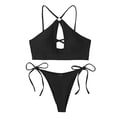 thumbnail image 5 of B91xZ Ensemble Bikini Triangle pour Femmes, Maillots de Bain Deux Pièces, Découpe Taille Haute, Col Rond, Bas en V, Noir S, 5 of 5