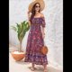 thumbnail image 5 of Vestido Informal, Fluido, con Estampado Floral Bohemio, Hombros Descubiertos, para Mujer (Verano 2025) Fondo Rojo XXL, 5 of 9