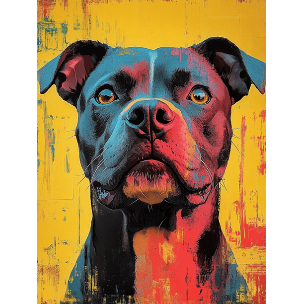 Qisvanset 12x16 Inch Colorful Pitbull Dog Canvas Wall Art, Abstract Vibrant Pet Portrait Modern Home Wall Decor