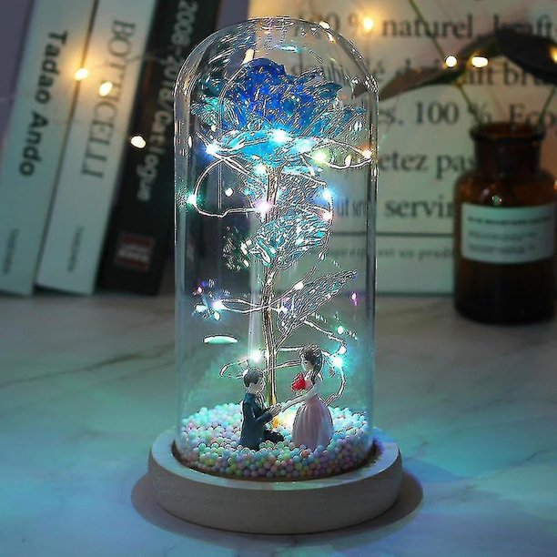 Led Enchanted Galaxy Rose Eternal Flor de lámina de oro de 24k con luces de cadena de hadas en la cúpula para el regalo del día de San Valentín de Navidad