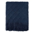 thumbnail image 6 of Navy Throw Blanket,Lightweight Textured Blanket with Tassels,Navy Blue Throws,50"x60", 6 of 8
