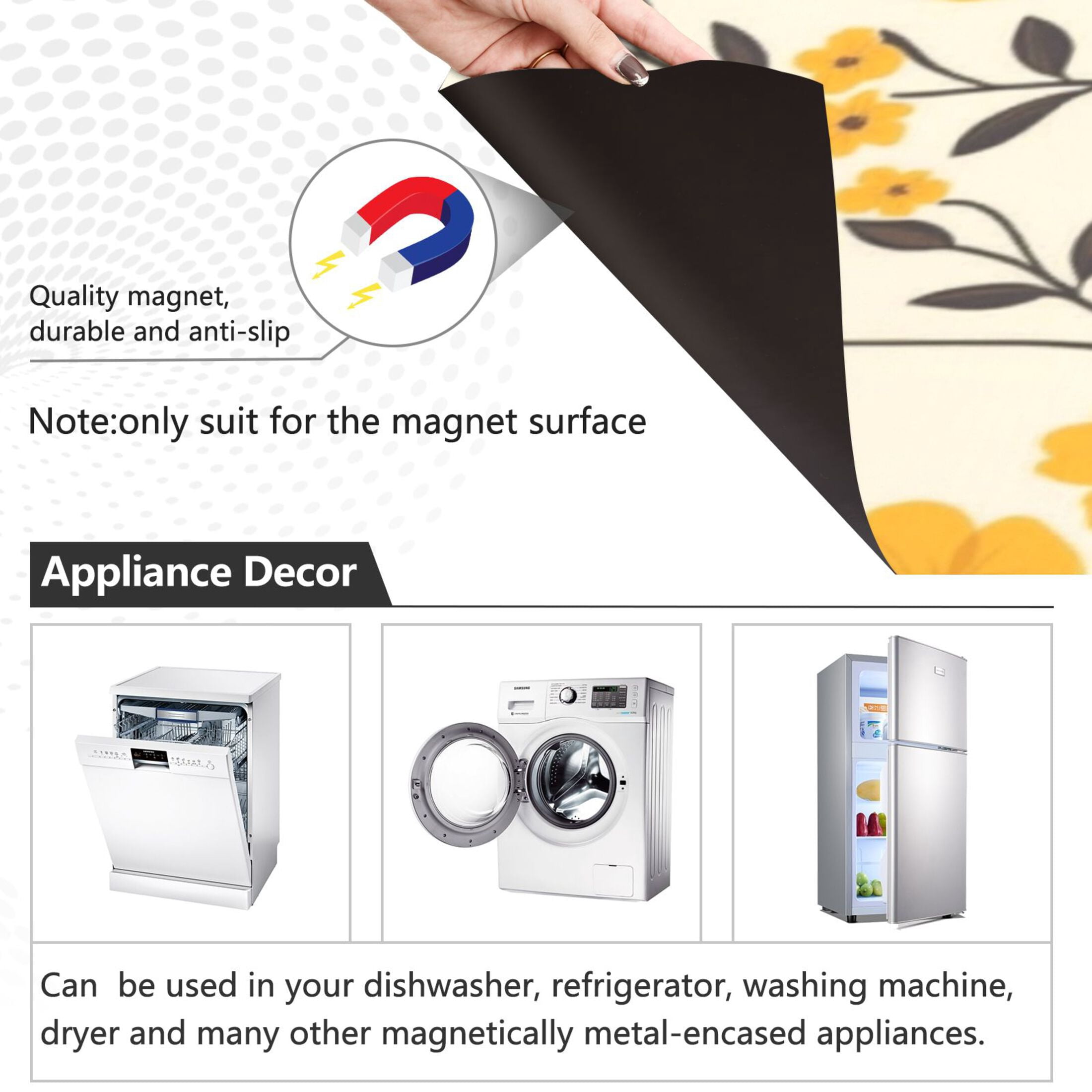 Dishwasher Magnetic Sticker 23x26 Inch Refrigerator Magnetic Sticker Washing Machine Magnetic Sticker Kitchen Panel Magnetic Sticker Home Decor Lovely Yellow Flowers