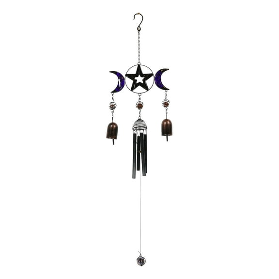 Stained Glass Triple Moons Pentagram Sacred Geometry Metal Wind Chime Suncatcher