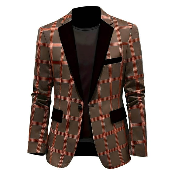 USNSM Men's Plaid Blazer Sport Coats Jackets Slim Fit Lightweight Casual Checkered Blazer Trendy Blazer Jacket for Men Brown L