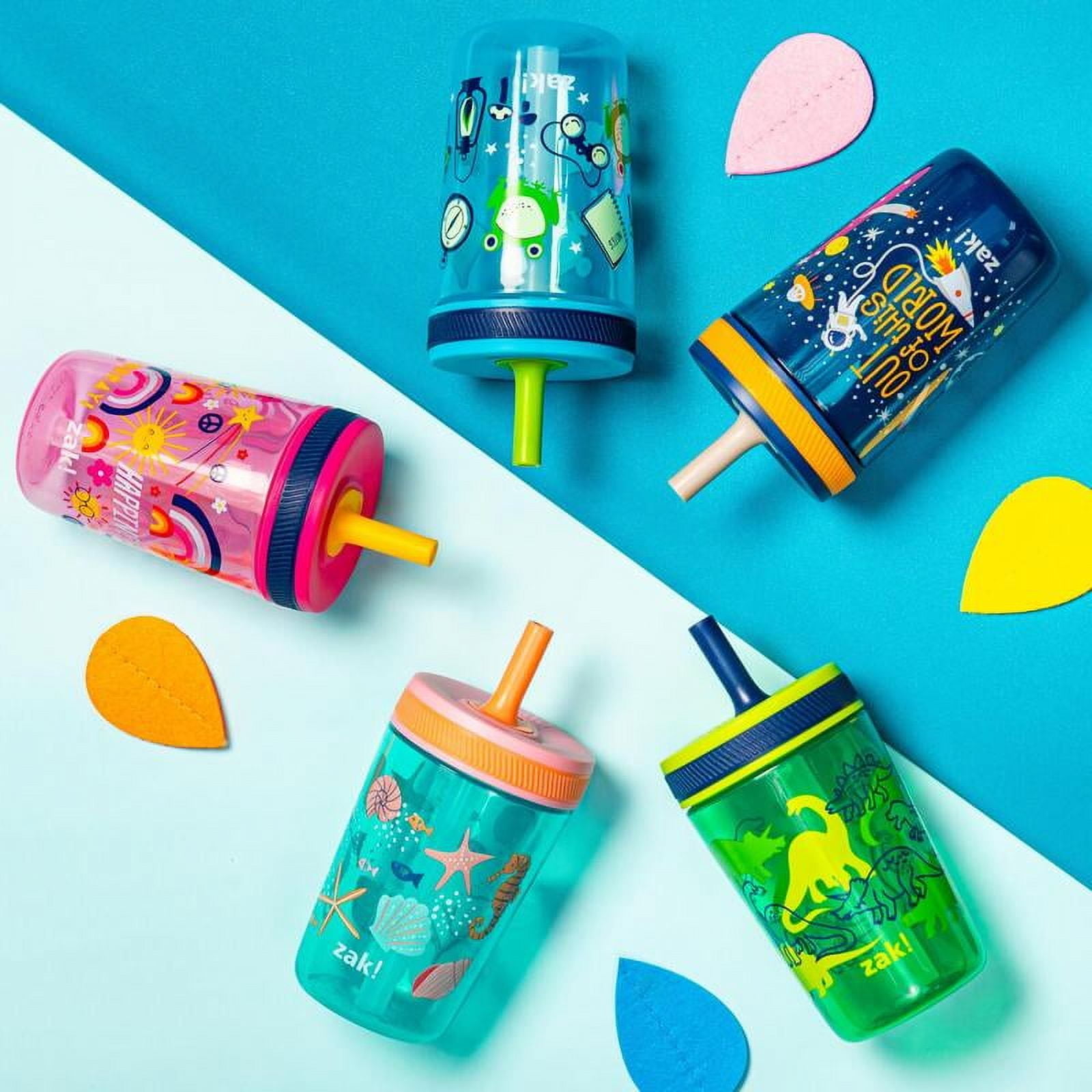 Zak Designs Kelso Kids Leakproof Straw Cup with Silicone Spout - Plastic, 15 Ounces, 2 Pack BPA Free Water Bottles