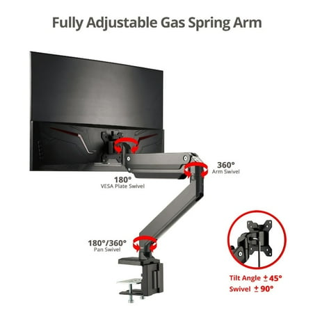 UPC: 0662774043791 | SIIG CEMT2Z11S1 Single Monitor Heavy-Duty Premium Gas Spring Desk Mount
