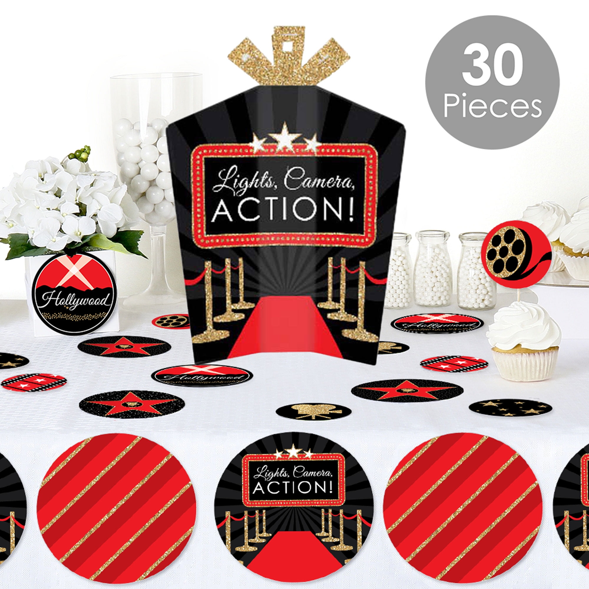 Big Dot of Happiness Red Carpet Hollywood - Movie Night Party Decor and  Confetti - Terrific Table Centerpiece Kit - Set of 30 