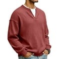 thumbnail image 3 of Havenx Waffle Knitted Sweatshirt for Men V Neck Long Sleeve Shirt Waffle Knitted Textured Pullovers Solid Color Fashion Lightweight Thermal Casual Pullover Sweaters,Wine M, 3 of 5