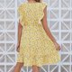 thumbnail image 5 of Vestido estampado de verano para mujer Vestido ajustado de manga corta con cuello en V Vestido de playa Vestido de sol Vestido midi fluido con volantes Fridja  bnh3732, 5 of 6