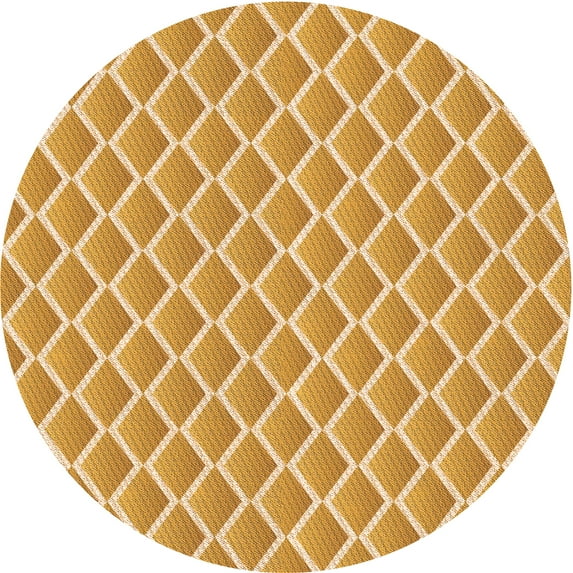Ahgly Company Machine Washable Indoor Round Transitional Yellow Orange Area Rugs, 4' Round