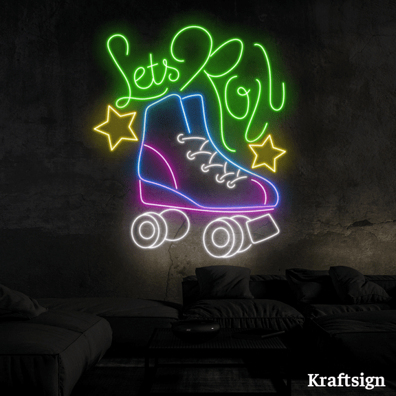 Craftnamesign Let's Roll Neon Signs, Roller Skating Club Decor, LED Signs