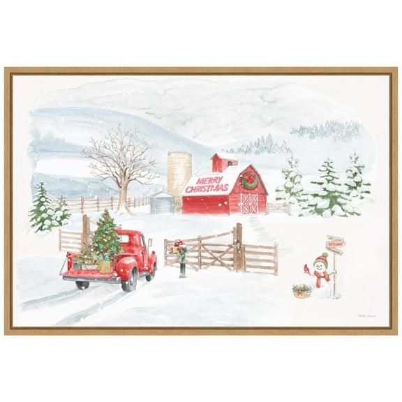 Amanti Art Home For The Holidays I Snowman Framed Canvas Wall Art Print