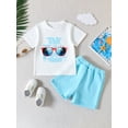 thumbnail image 2 of Wassery Kids Boys Summer Outfits Letter Glasses Print Short Sleeve T-shirt and Casual Elastic Shorts Set 2T 3T 4T 5T 6T 7T Toddler Little Boys Hawaii Beach Wear Vacation Clothes, 2 of 8