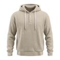 thumbnail image 5 of LNZGNM Henley Hoodie for Men Waffle Knit Drawstring Pullover Long Sleeve Casual Loose Fit Sweatshirt Hooded Tops 2026, Khaki (XL), 5 of 5