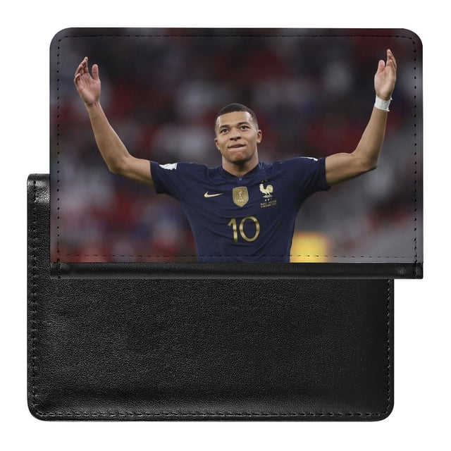 Kylian Mbappé Porta Pasaporte y Cartera de Viaje Premium de Cuero PU, Funda de Pasaporte Bloqueo RFID con Ranuras para Tarjetas de Crédito, Estuche para Libro de Pasaporte para Familia 10cm × 15cm