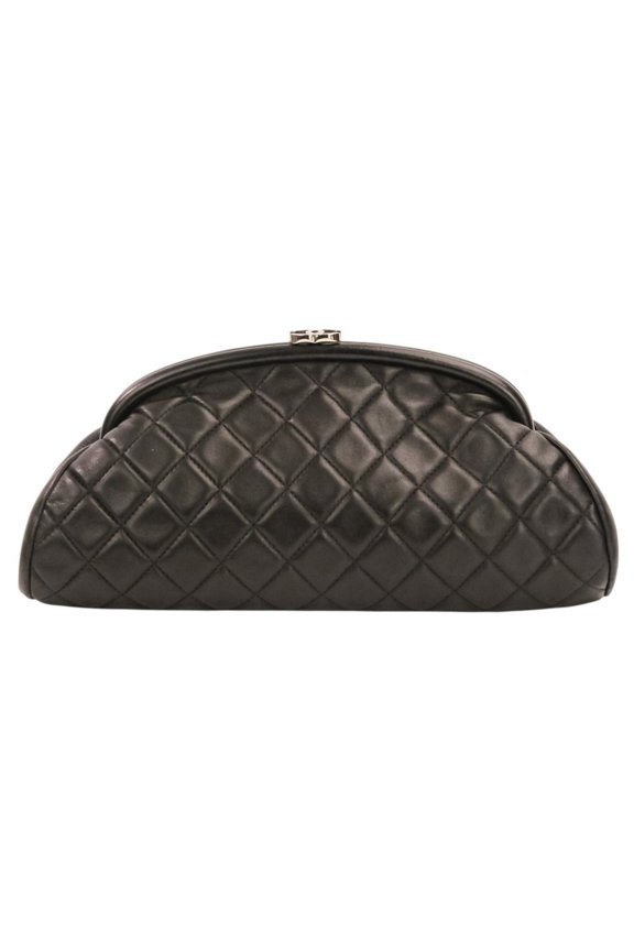 Pre-Owned CHANEL Timeless Quilted Coco Mark Leather Clasp Clutch Bag, Black, Women's