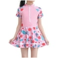 thumbnail image 4 of Honeeladyy Girls One Piece Short Sleeve Swim Dress Rash Guard Bathing Suit Skirted Zip Front Swimwear with Shorts Gift Pink for 2 Years, 4 of 9