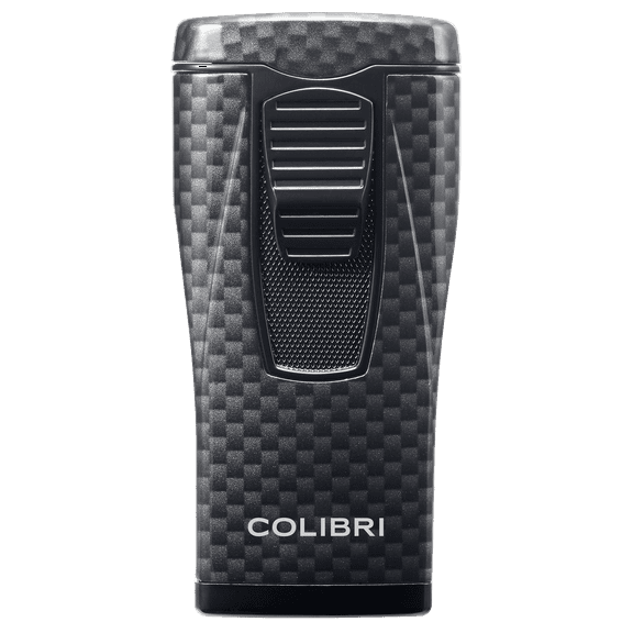 Colibri Monaco Triple Jet Flame Cigar Lighter, Wind Resistant, Blue Illusion Fuel Window, Refillable Butane (Black Carbon Fiber)