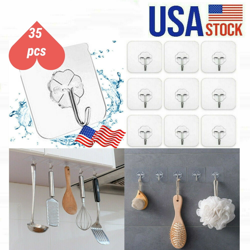 35 Packs Reuseable Wall hooks Self adhesive sticky picture hangers