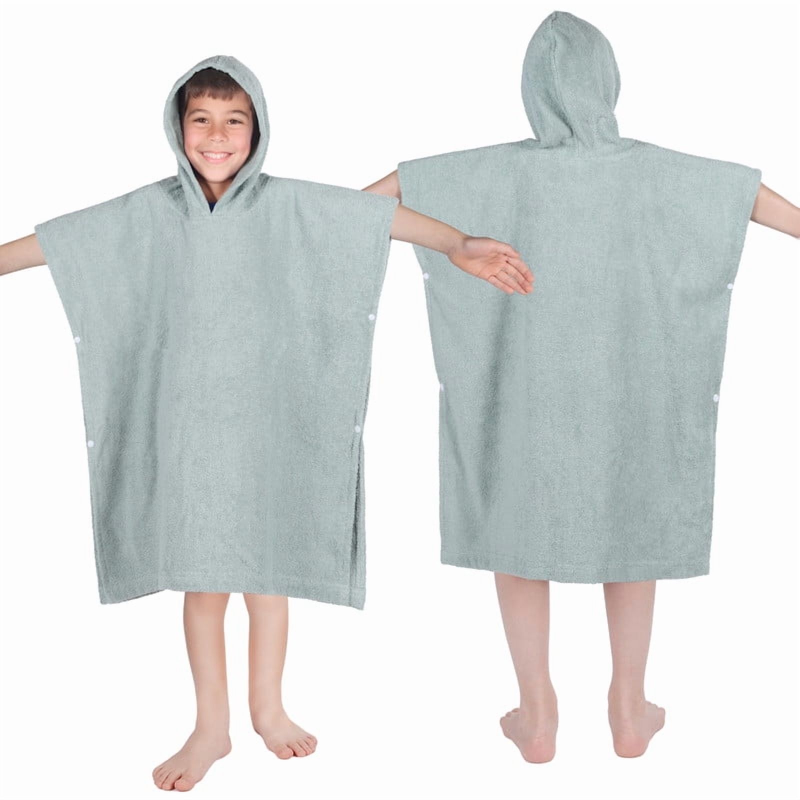 Superior Lyron Kids Cotton Terry Medium Weight Hooded Poncho Bath Towel, Large, Sage