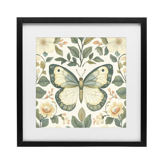 Stupell Industries Bohemian Sage Butterfly and Florals Black Framed Print Under Glass, 13 x 13, by Petals Prints Design