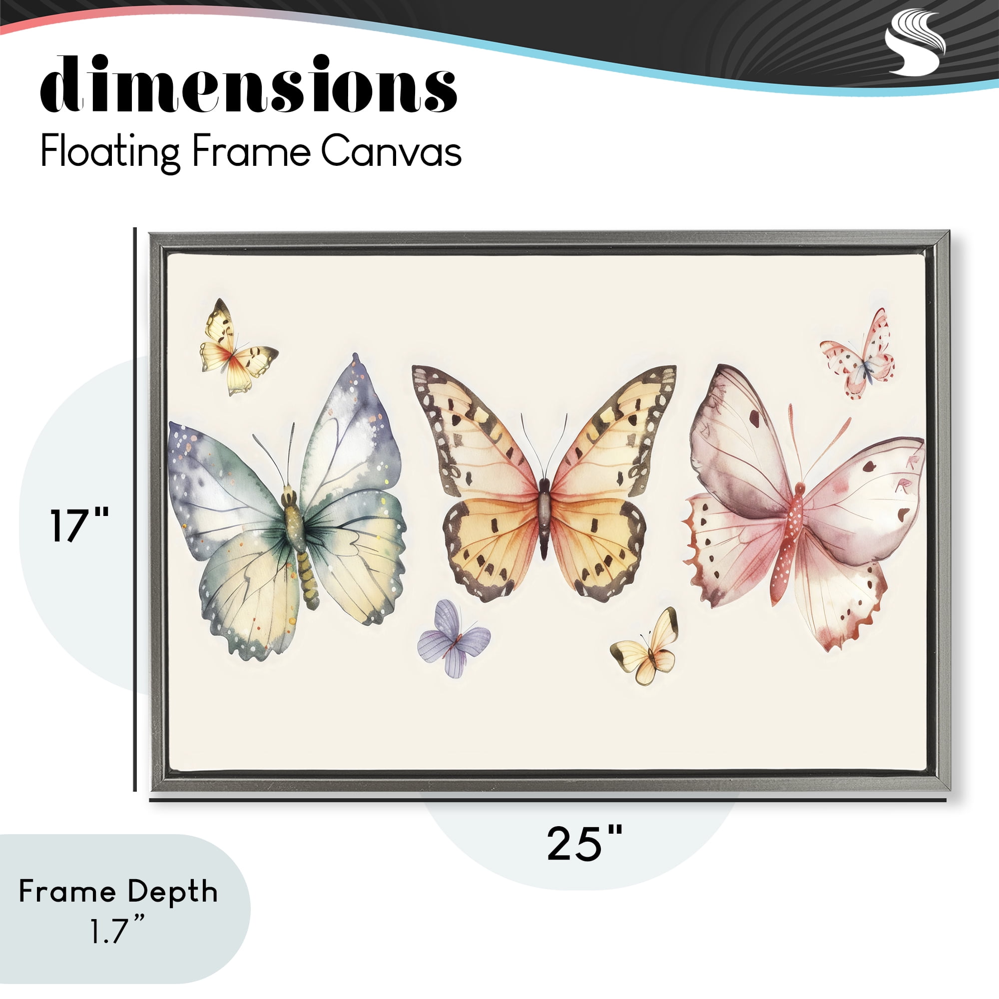 Stupell Industries Graceful Butterfly Trio Gray Framed Floater Canvas Wall Art, design by Creative Studio