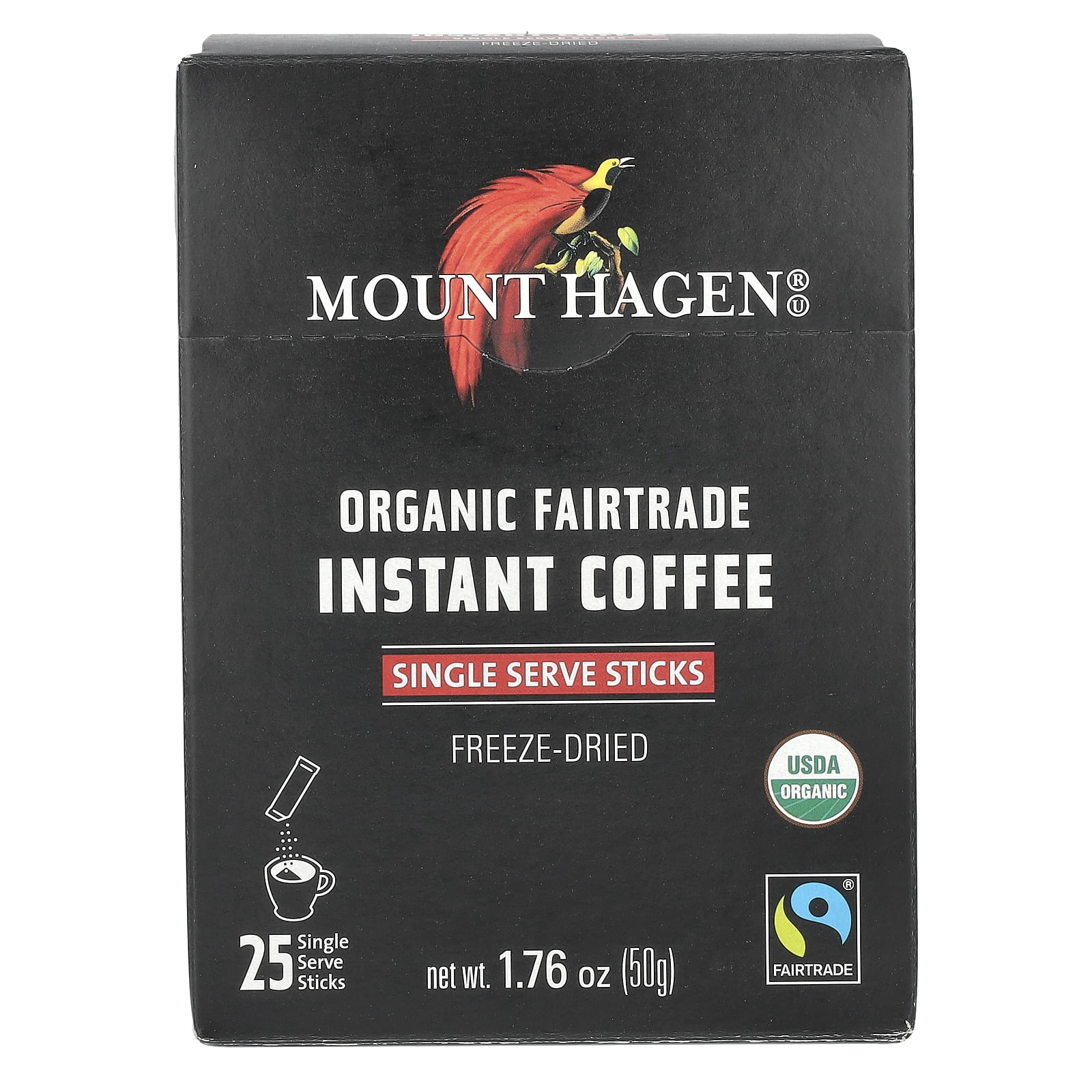 Mount Hagen Organic Fairtrade Instant Coffee, 25 Single Serve Sticks
