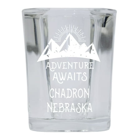 

Chadron Nebraska Souvenir Laser Engraved 2 Ounce Square Base Liquor Shot Glass 4-Pack Adventure Awaits Design