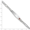 thumbnail image 3 of Real 14kt White Gold Semi-Solid Medical Soft Diamond Shape Red Enamel Figaro ID Chain Bracelet; for Adults and Teens; for Women and Men, 3 of 3