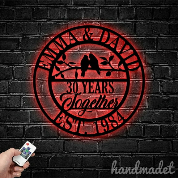 Handmadetneonsign 30th Years Together Metal Wall Art Light, Party Metal Sign Wall Decor, Anniversary Metal Decor