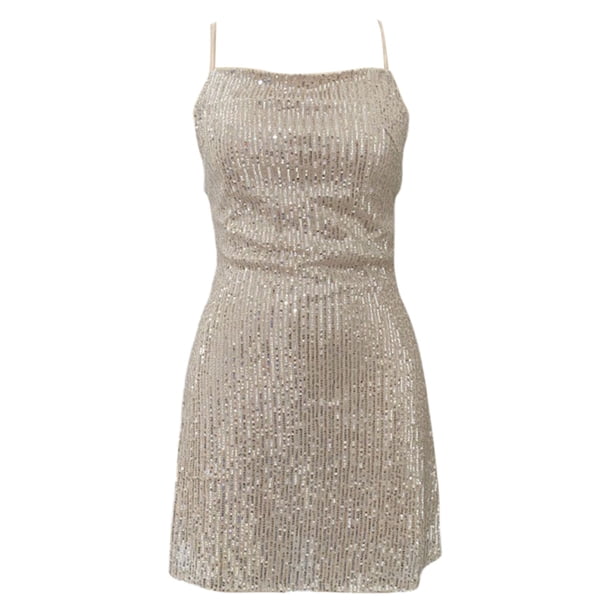 Gibobby Vestido de fiesta para mujer elegante Vestido de tirantes de lentejuelas para mujer Vestido de fiesta de lentejuelas sin espalda sexy(Beige,CH)