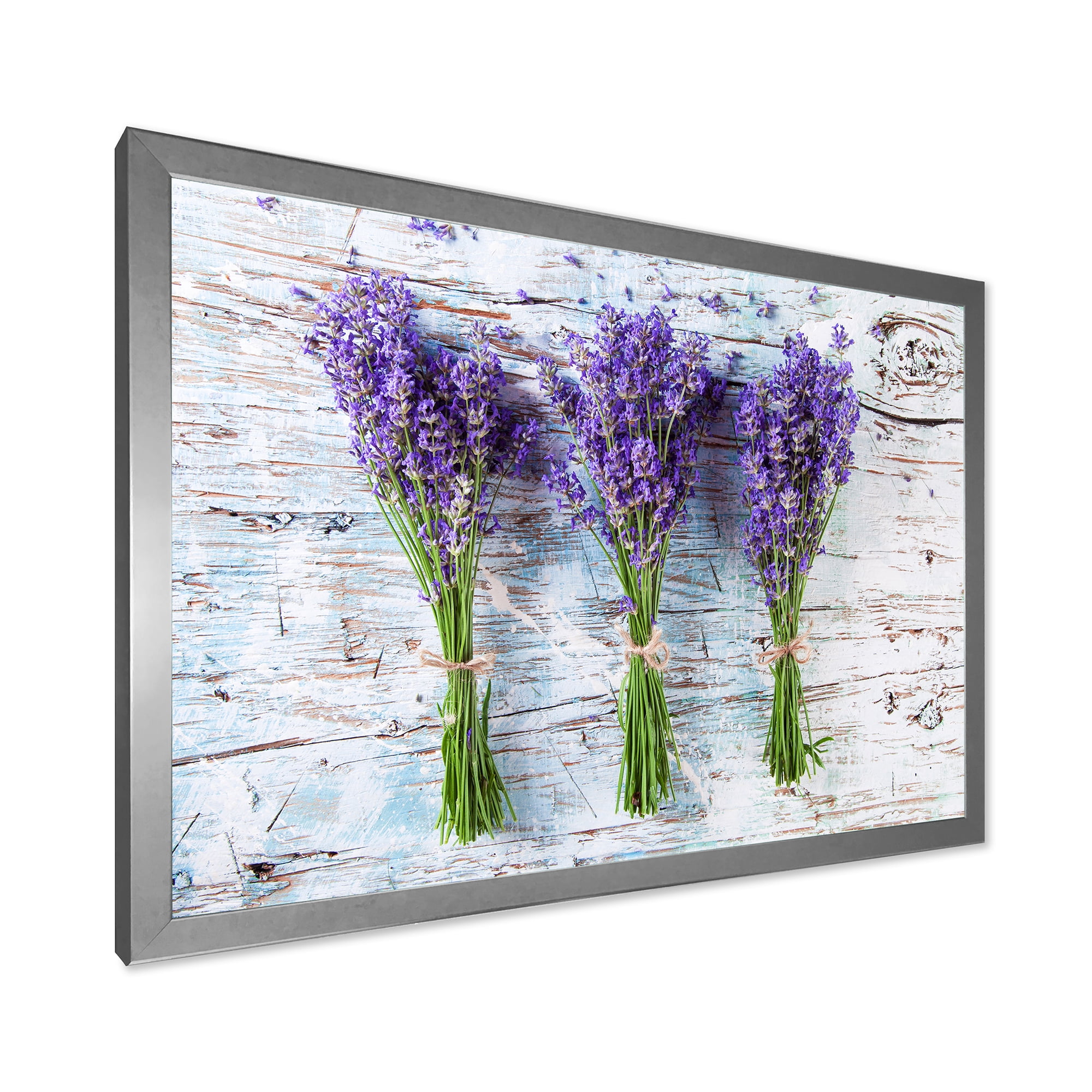Designart 'Fresh Lavender Bouquets On Wood' Farmhouse Framed Art Print
