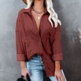 thumbnail image 2 of Camisa de manga larga con botones y bolsillos para mujer, corte holgado, talla S, chaqueta de pana color vino tinto, 2 of 5