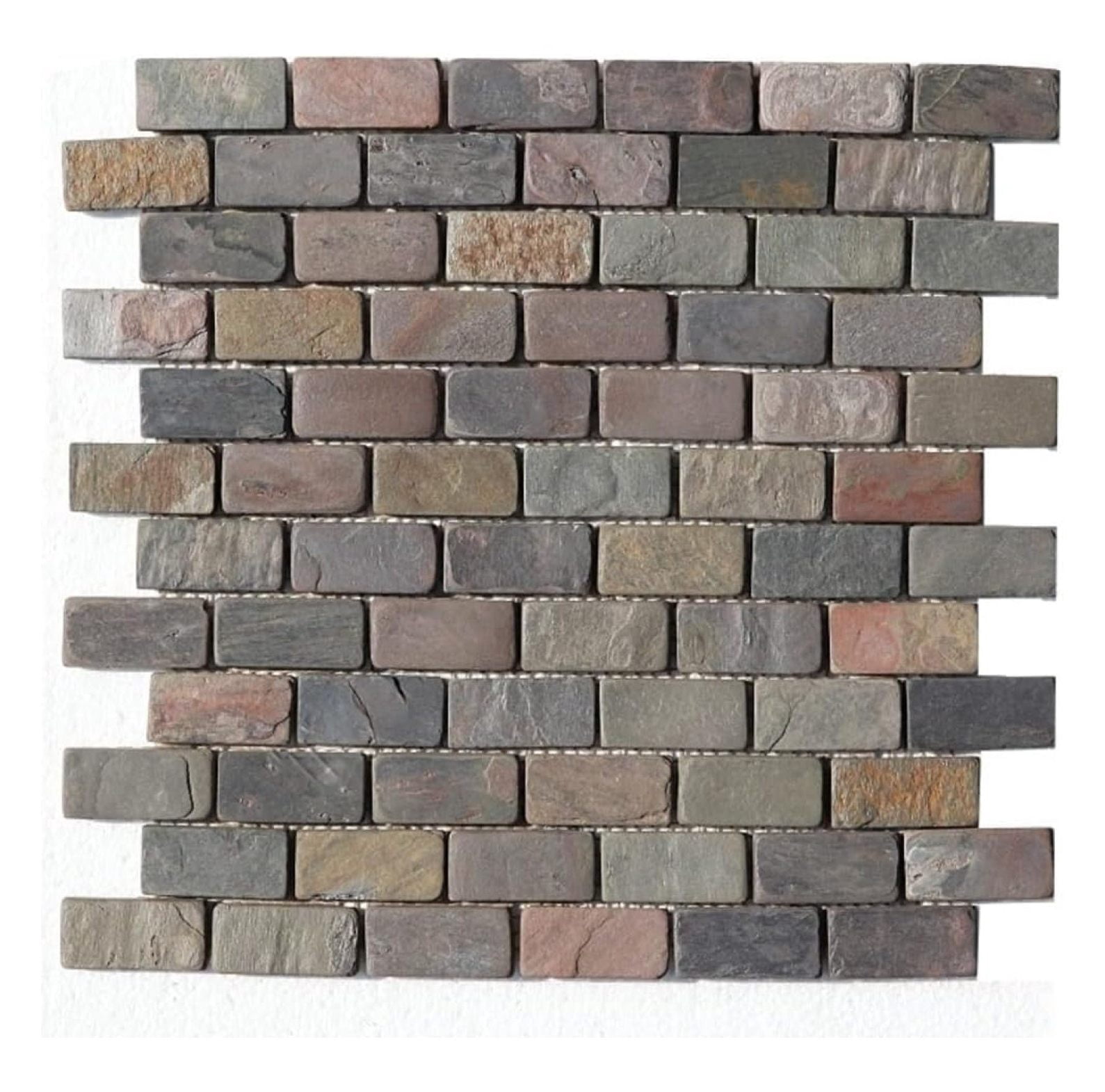 Peacock Slate Multi Classic Rust Brick 1x2 Gauged Tumbled Floor Wall Tile for Kitchen Backsplash, Bathroom Shower, Pool Tile, Fireplace Surround, Exterior Outdoor (Box of 10 Sheets (9.5 sq.ft))