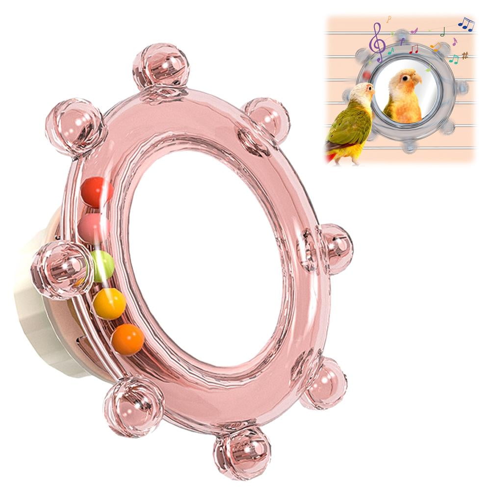 Parrot Mirror Toy with Spinner Rattle, 3.35 Inch Interactive Cage Accessory for Cockatiels, Lovebirds, and Budgies
