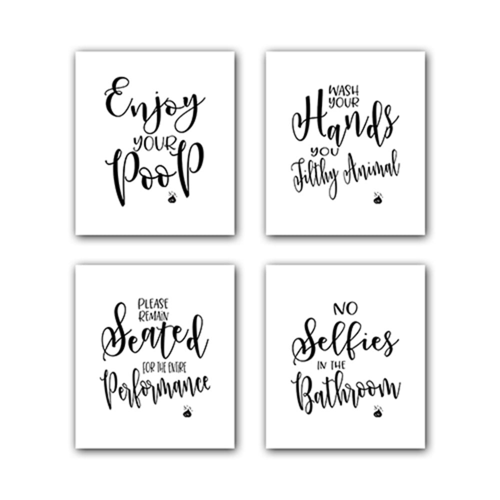 Bathroom Wall Art Print Typography Brush Floss Flush Wash Chic Home Decor Set of Four Photos Unframed 8x10 Makes a Great Gift 